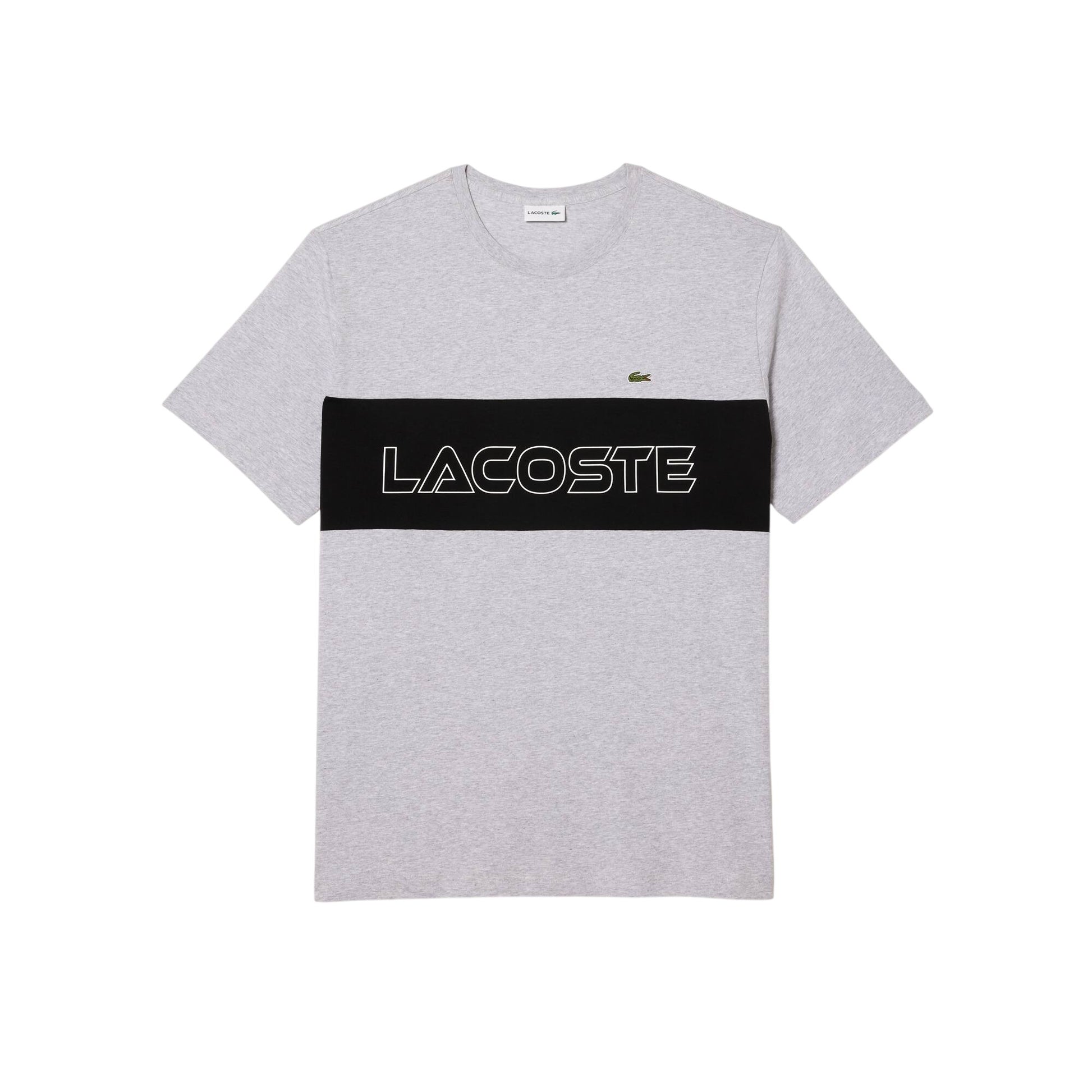 Grey - Front - Lacoste Mens Colour Block Heavy Cotton Fitted T-Shirt