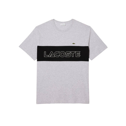 Grey - Front - Lacoste Mens Colour Block Heavy Cotton Fitted T-Shirt