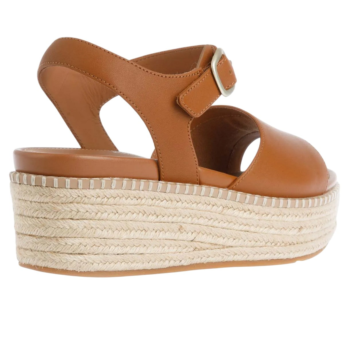 Tan - Back - FitFlop Womens-Ladies Eloise Leather Backstrap Wedge Espadrilles