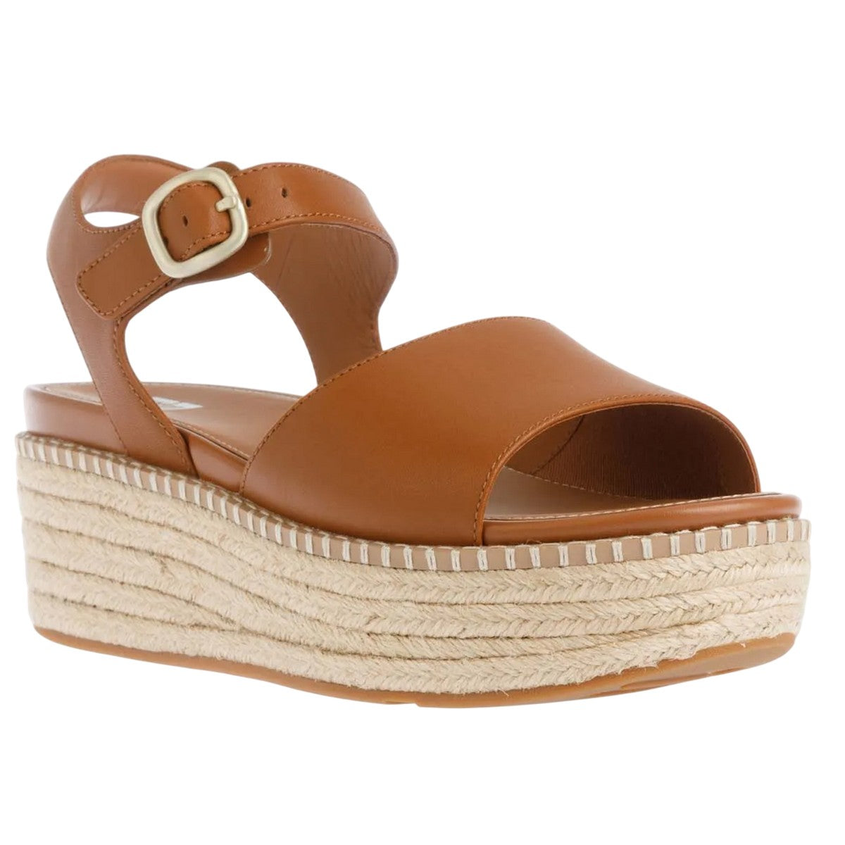 Tan - Front - FitFlop Womens-Ladies Eloise Leather Backstrap Wedge Espadrilles