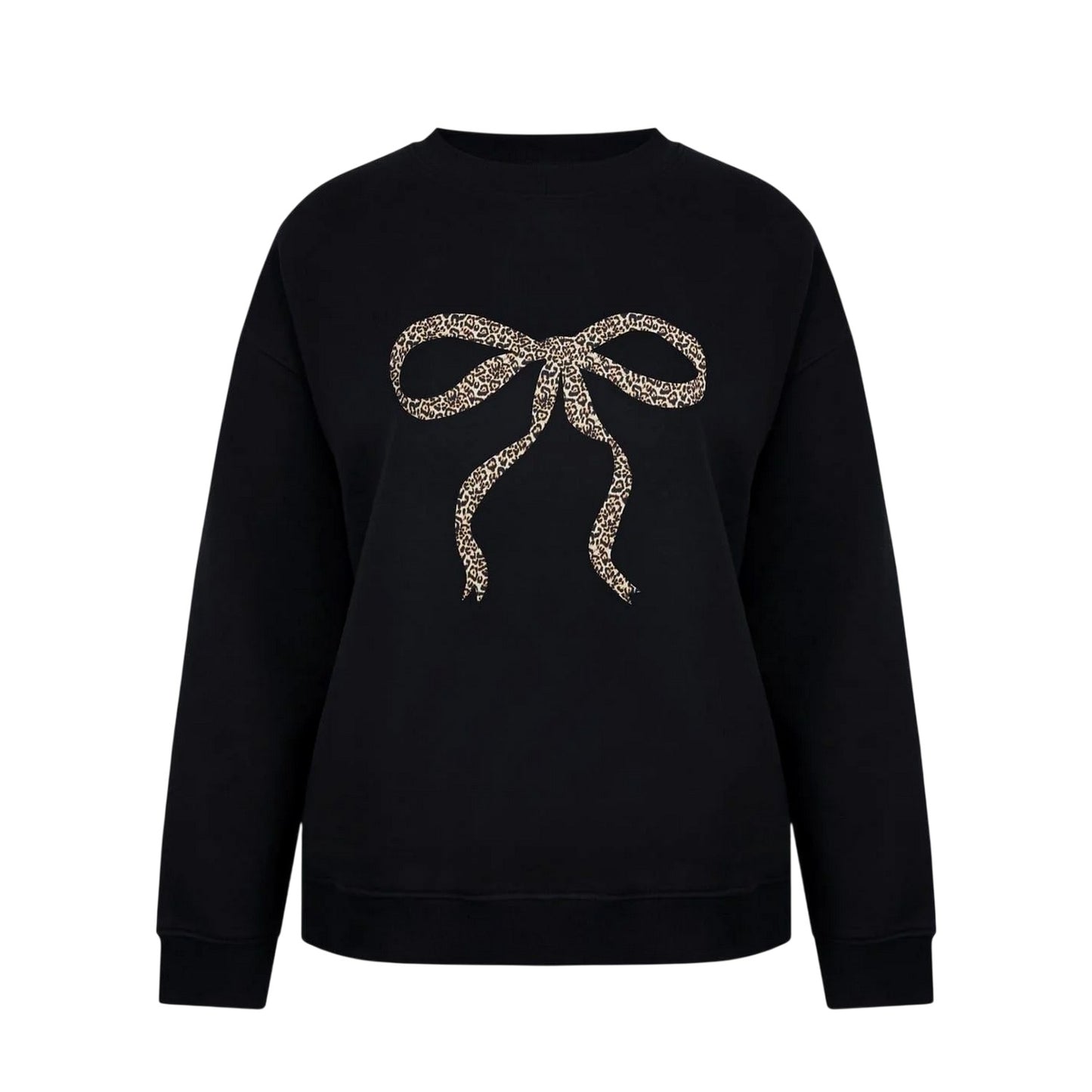 Black-Leopard - Front - Miso Womens-Ladies Bow Crew Neck Long-Sleeved Sweatshirt