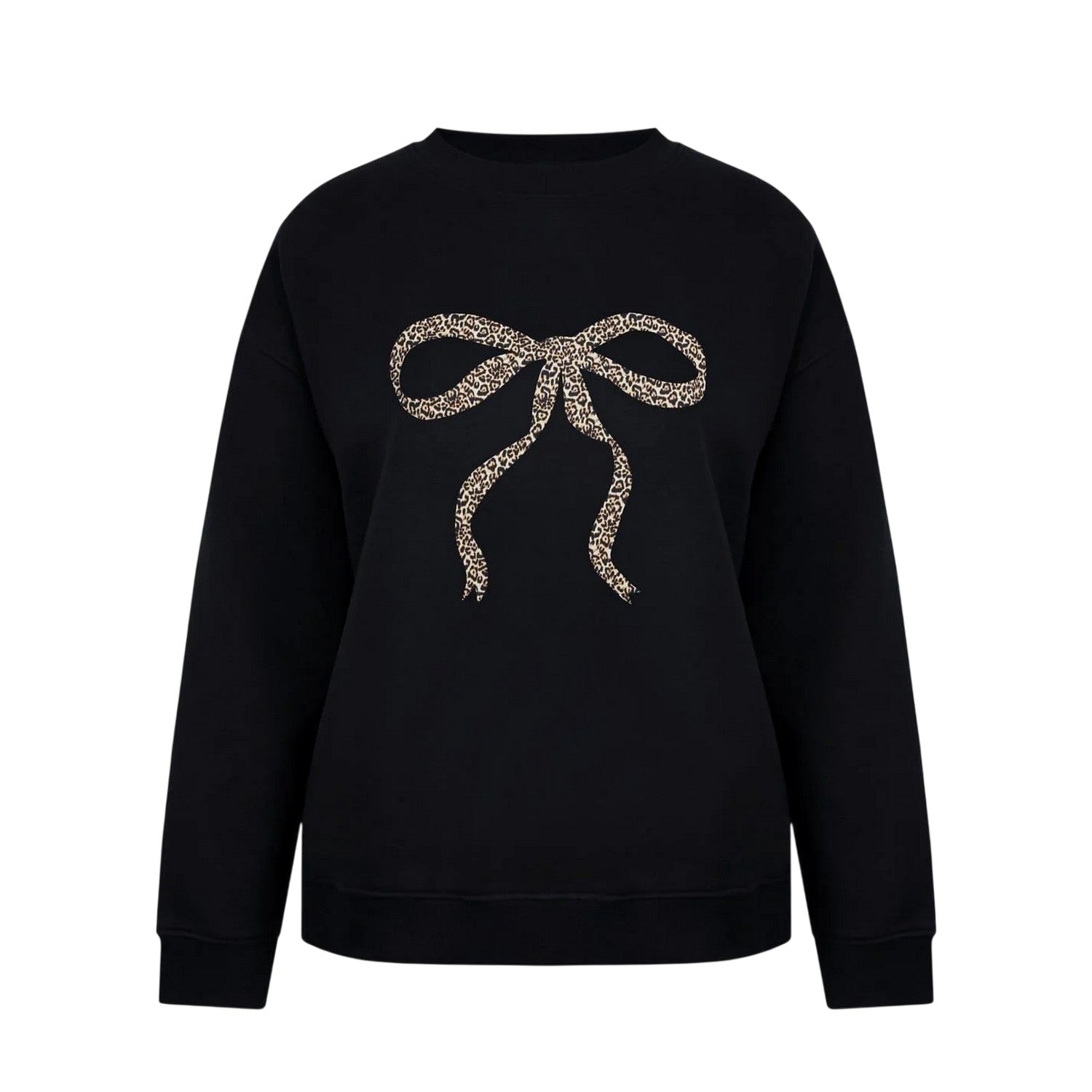 Black-Leopard - Front - Miso Womens-Ladies Bow Crew Neck Long-Sleeved Sweatshirt