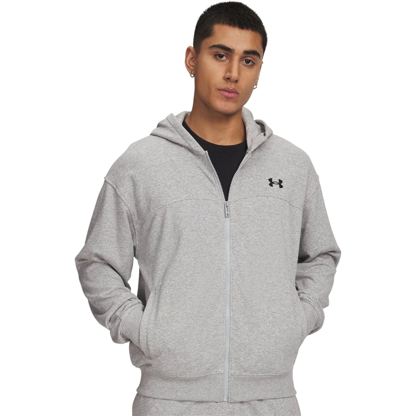 Grey-Black - Front - Under Armour Mens Rival Full Zip Hoodie
