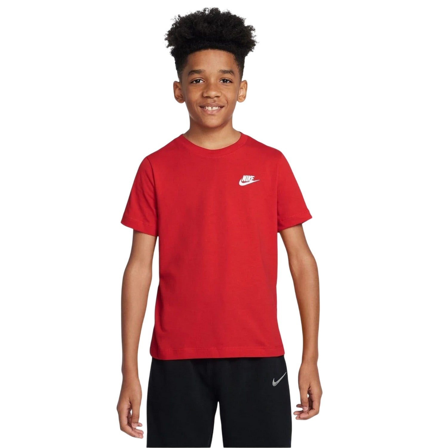 Red-White - Side - Nike Childrens-Kids Futura Classic Logo Regular T-Shirt
