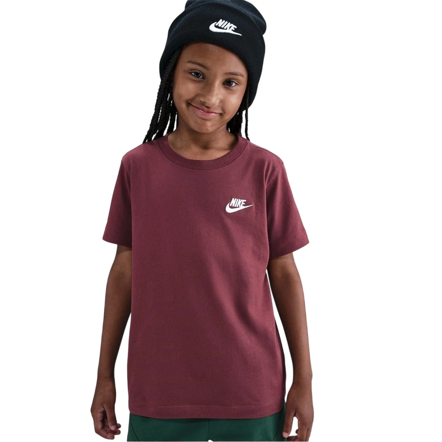 Burgundy - Front - Nike Childrens-Kids Futura Classic Logo Regular T-Shirt