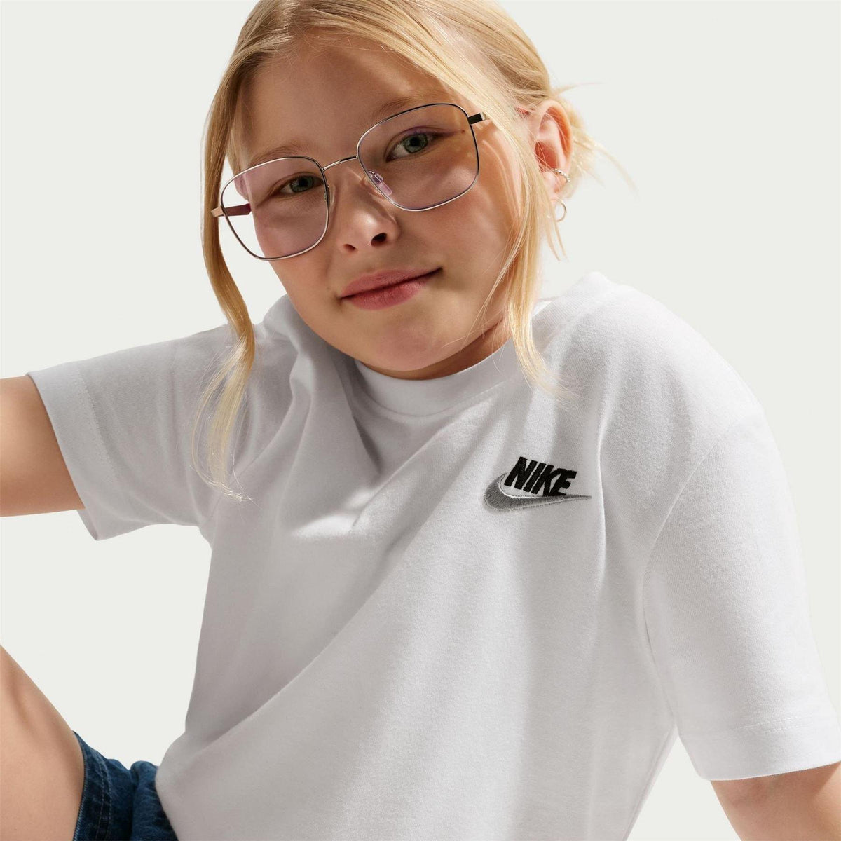 White-Black - Side - Nike Childrens-Kids Futura Classic Logo Regular T-Shirt