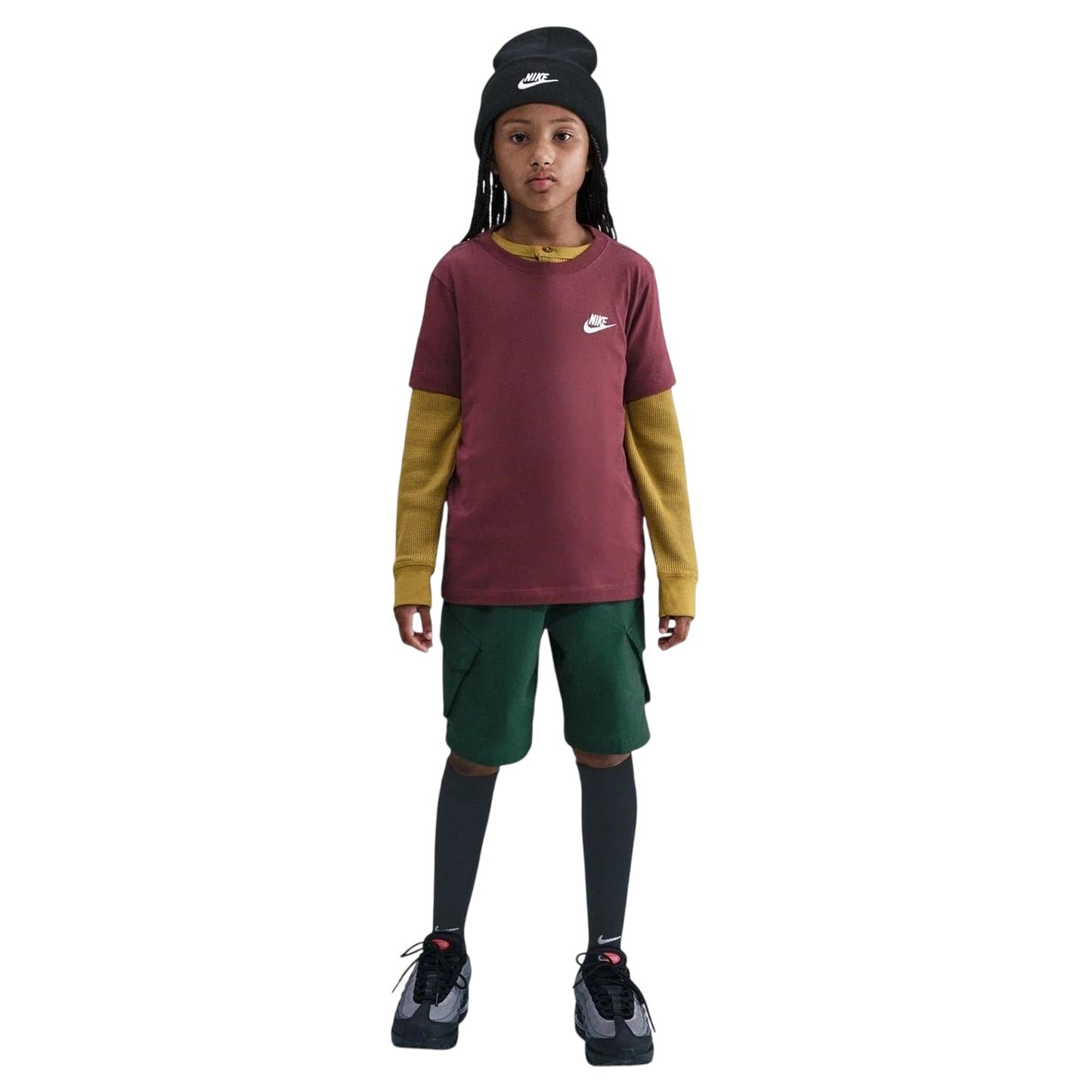 Burgundy - Side - Nike Childrens-Kids Futura Classic Logo Regular T-Shirt
