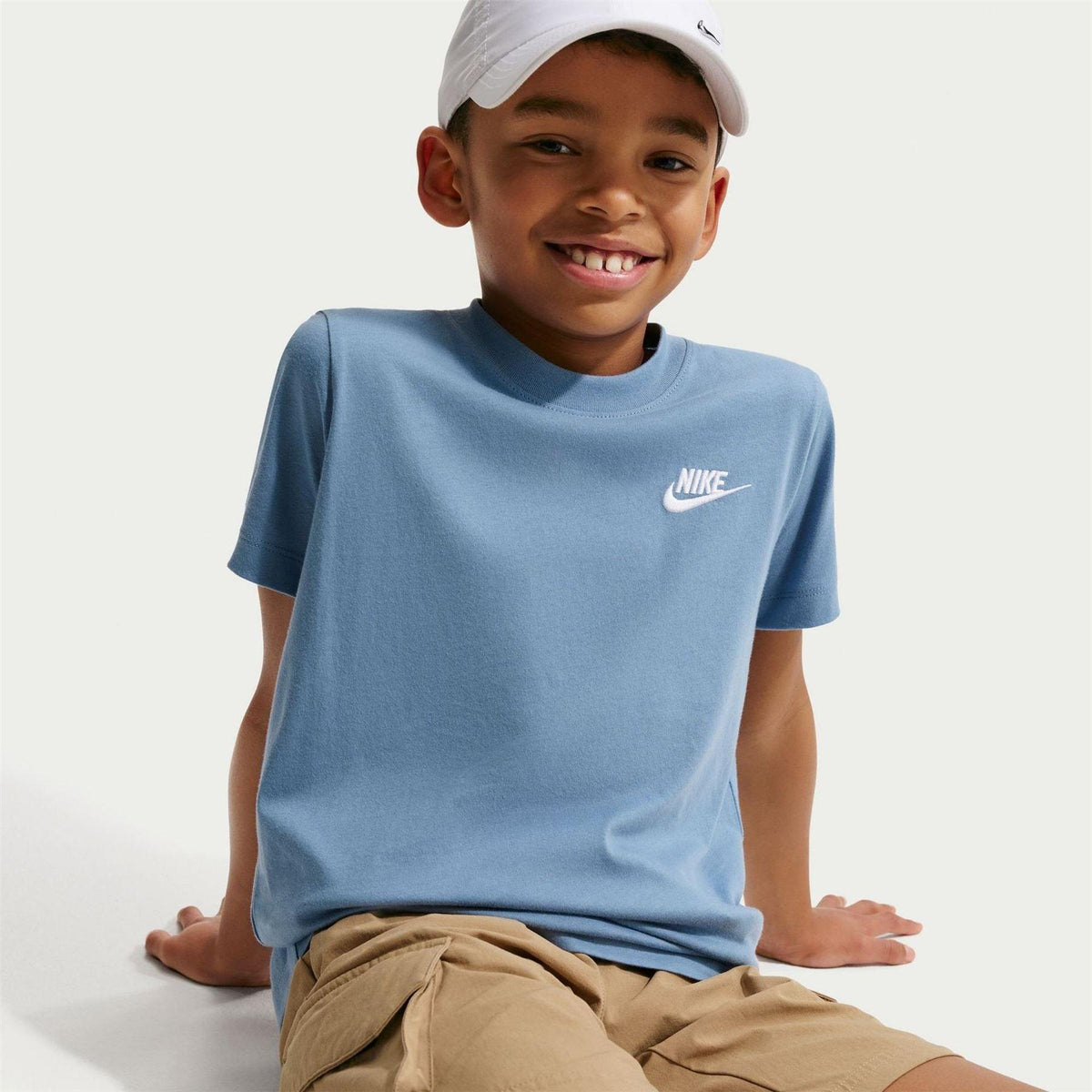 Blue - Side - Nike Childrens-Kids Futura Classic Logo Regular T-Shirt