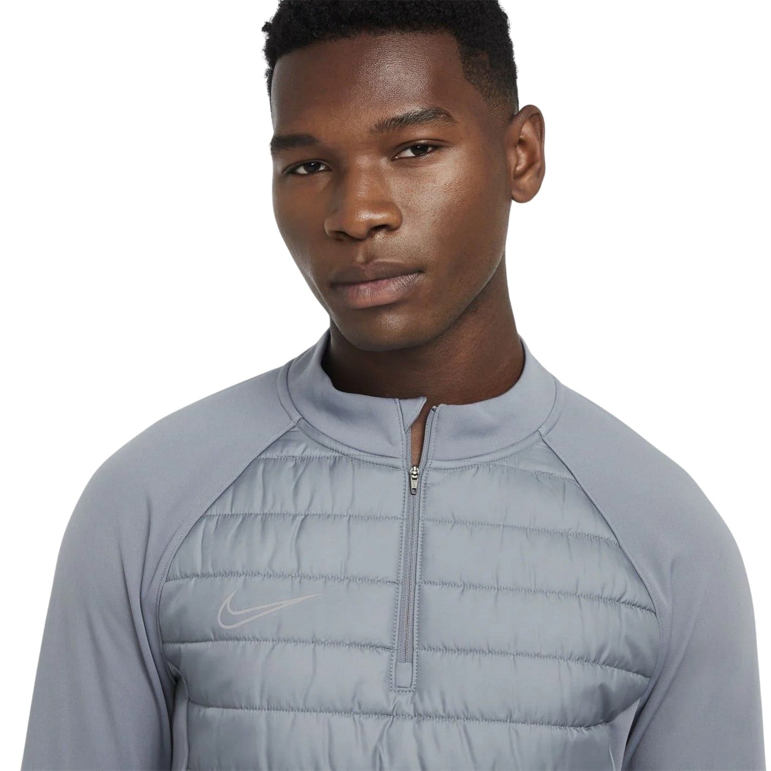 Grey-Silver - Side - Nike Mens Warrior Thermal Mock Neck Winter Sweatshirt