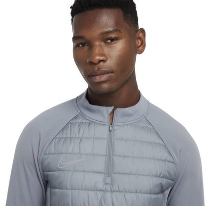 Grey-Silver - Side - Nike Mens Warrior Thermal Mock Neck Winter Sweatshirt