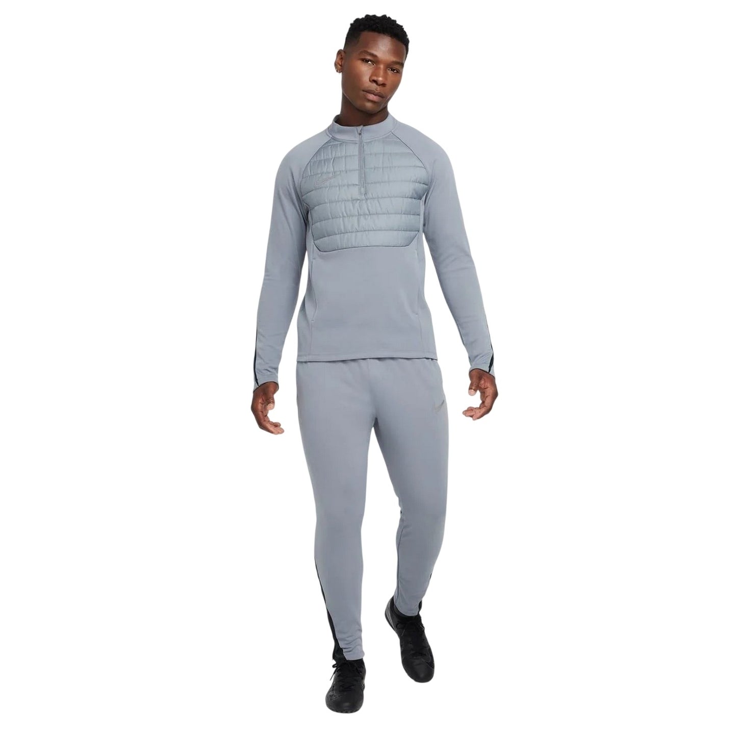 Grey-Silver - Pack Shot - Nike Mens Warrior Thermal Mock Neck Winter Sweatshirt