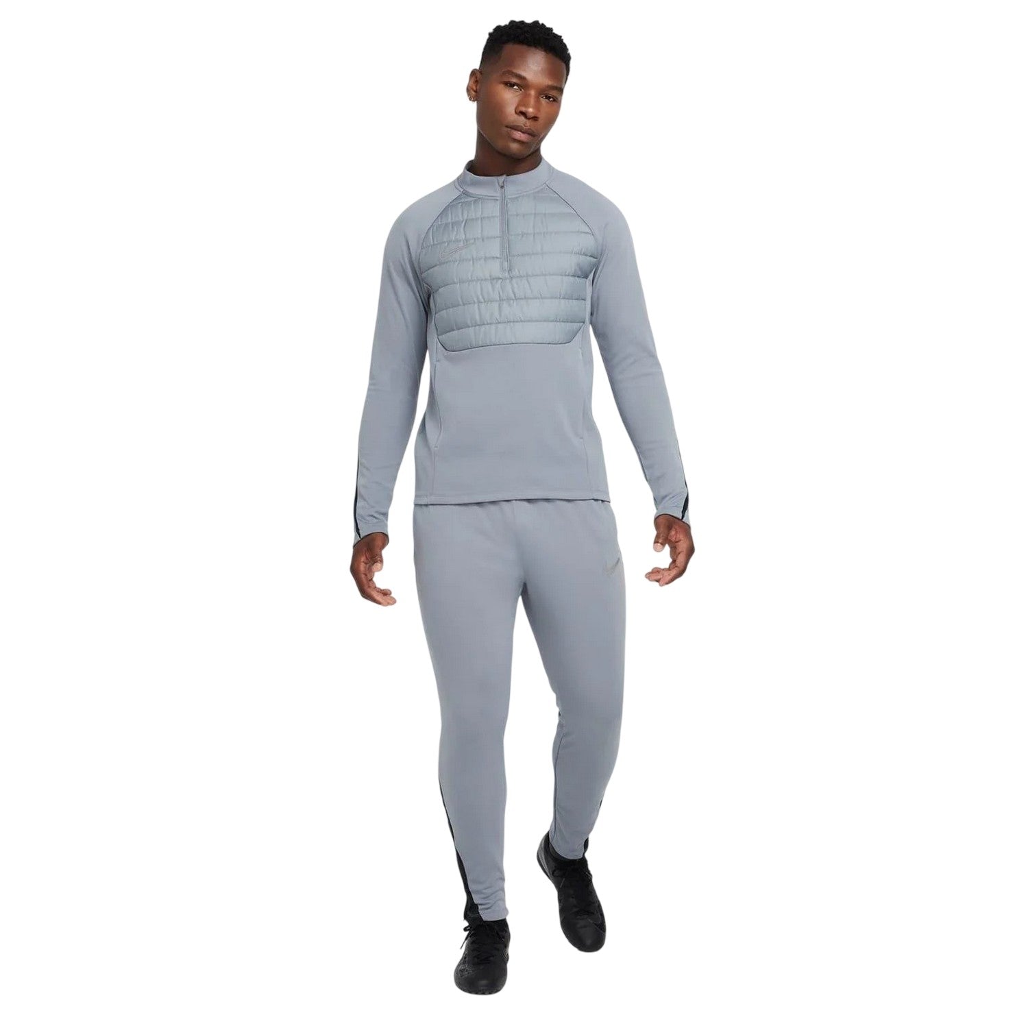 Grey-Silver - Pack Shot - Nike Mens Warrior Thermal Mock Neck Winter Sweatshirt