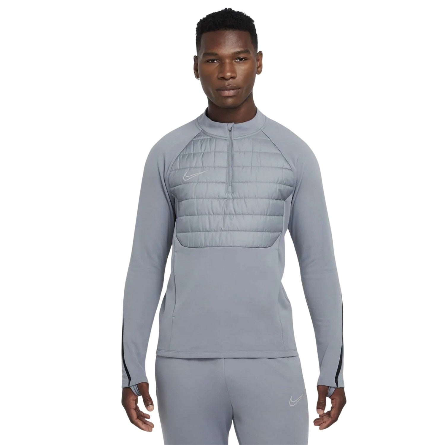 Grey-Silver - Front - Nike Mens Warrior Thermal Mock Neck Winter Sweatshirt