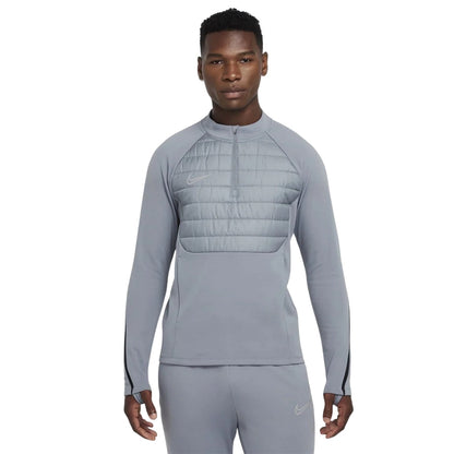 Grey-Silver - Front - Nike Mens Warrior Thermal Mock Neck Winter Sweatshirt
