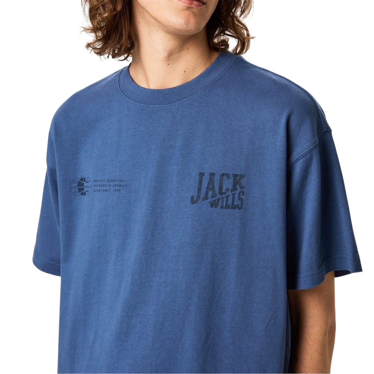 Vintage Indigo - Side - Jack Wills Mens Back Print Distressed Hem Regular T-Shirt