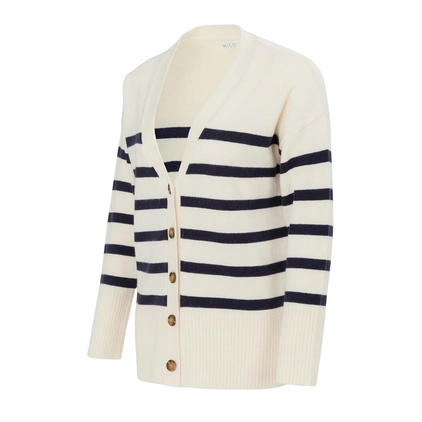 White-Black - Side - Miso Womens-Ladies Lightweight Casual Cardigan