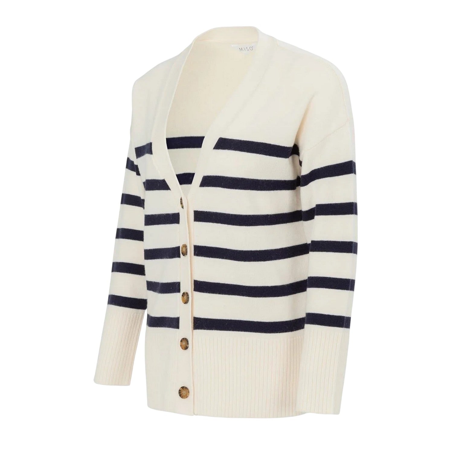 White-Black - Side - Miso Womens-Ladies Lightweight Casual Cardigan