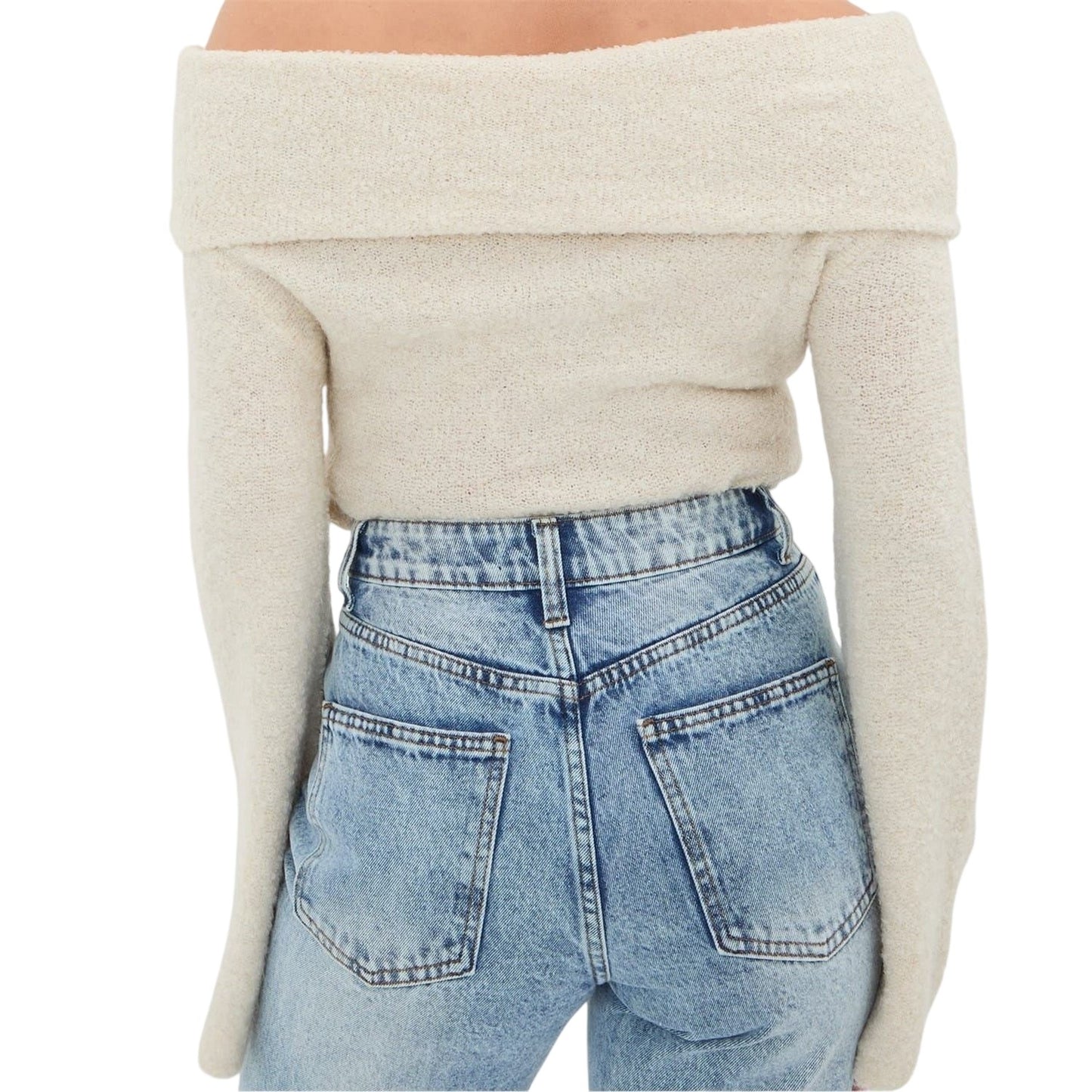 Cream - Back - I Saw It First Womens-Ladies Bouclé Bandeau Jumper