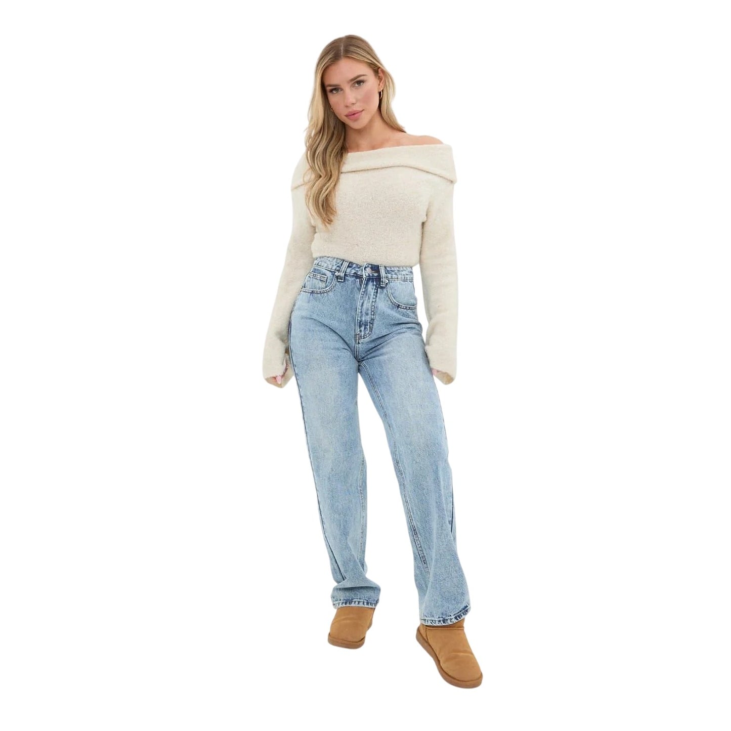 Cream - Side - I Saw It First Womens-Ladies Bouclé Bandeau Jumper