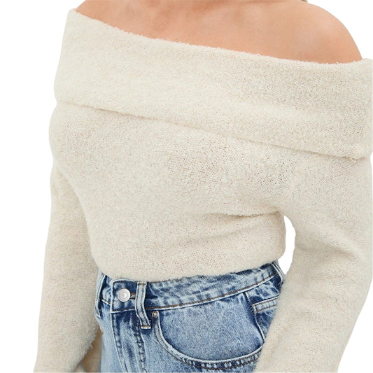 Cream - Front - I Saw It First Womens-Ladies Bouclé Bandeau Jumper