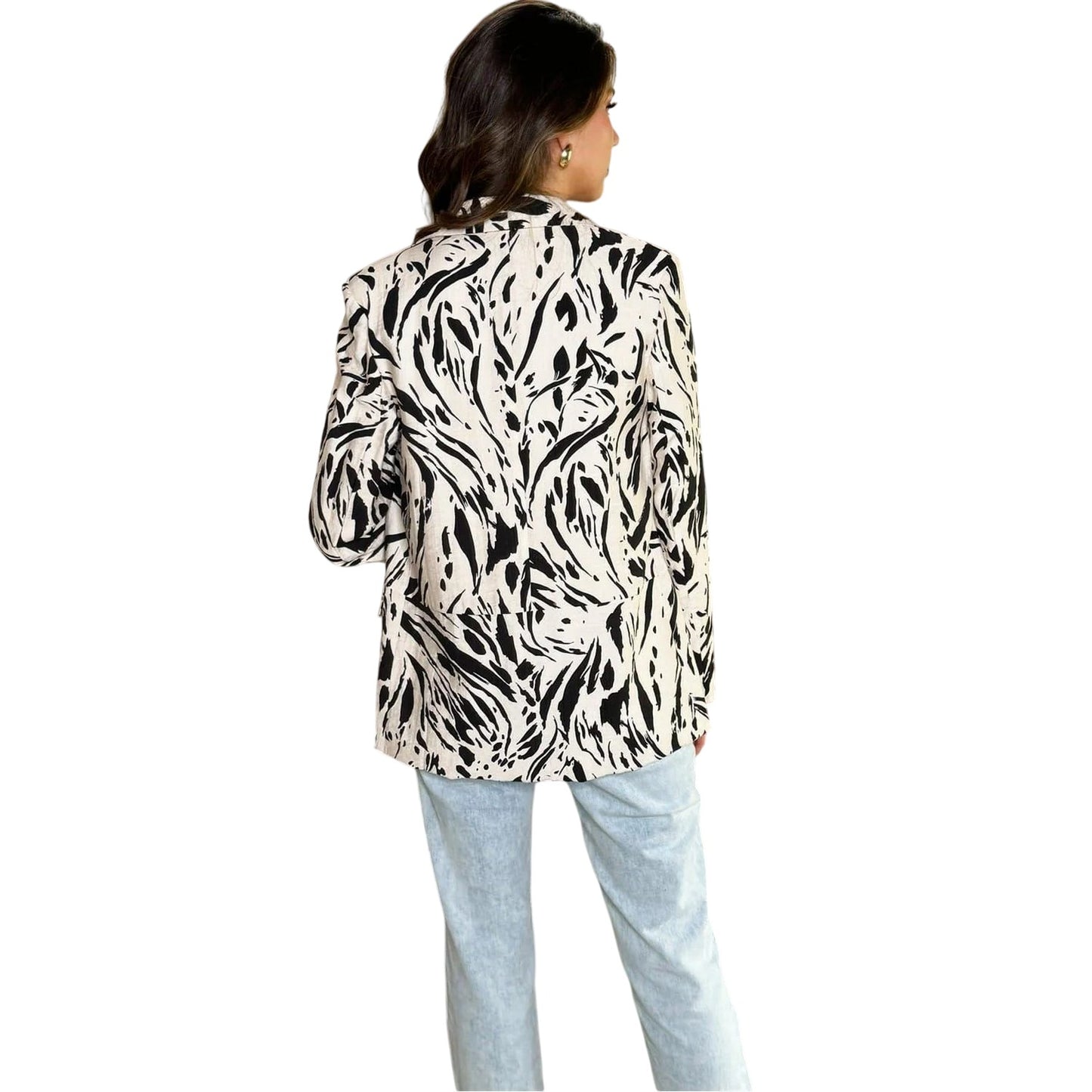 Cream-Black - Back - AX Paris Womens-Ladies Brush Stroke Blazer