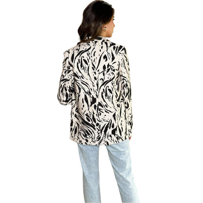 Cream-Black - Back - AX Paris Womens-Ladies Brush Stroke Blazer