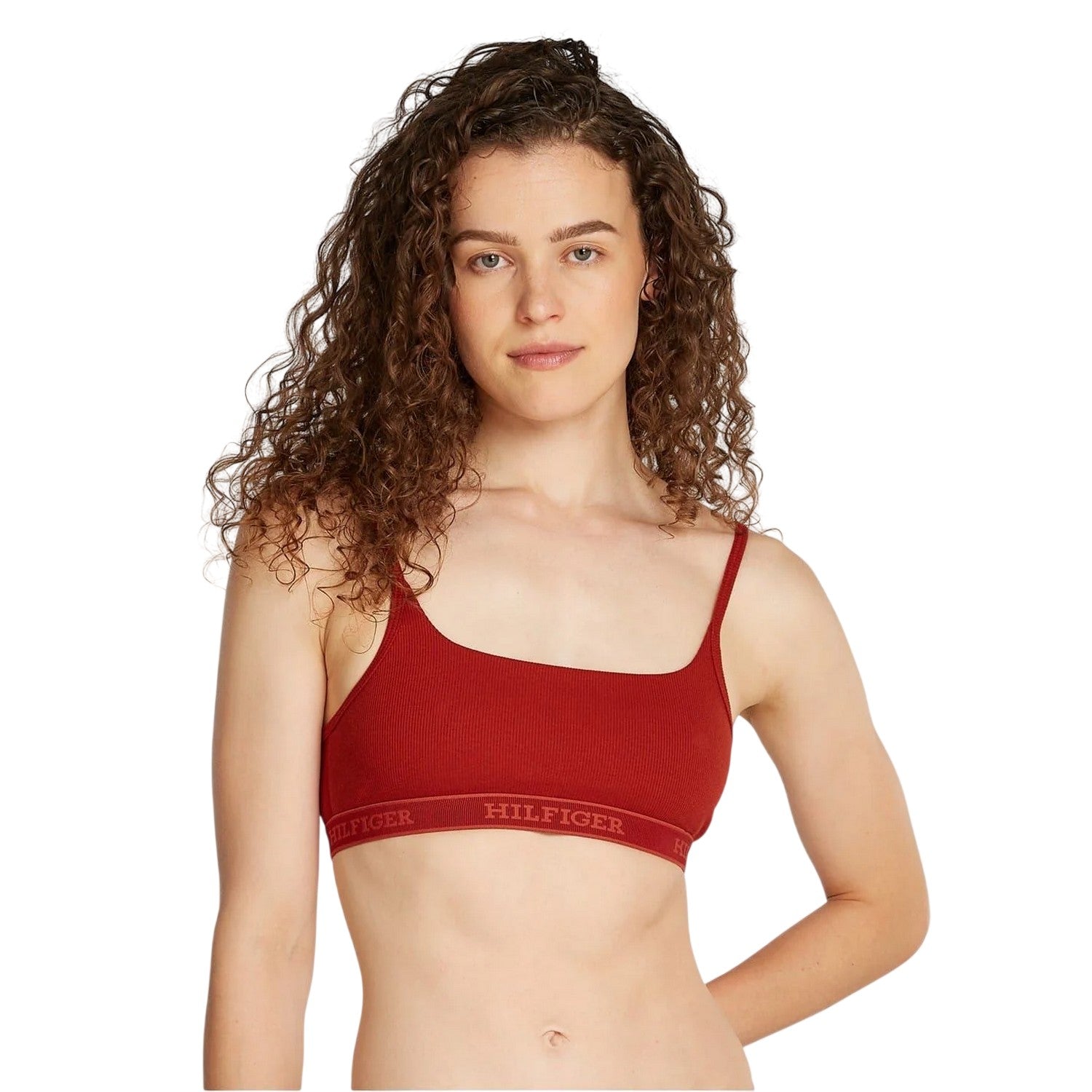 Dark Red - Close up - Tommy Hilfiger Womens-Ladies Ribbed Cotton Bralette
