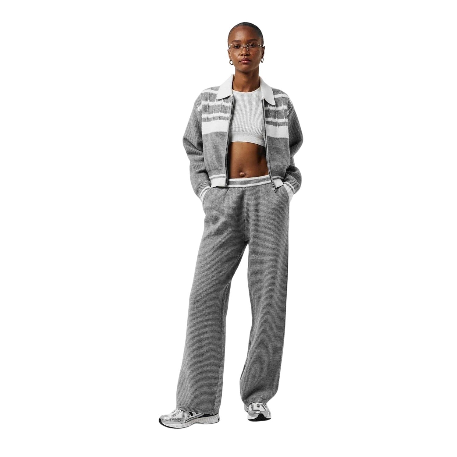 Grey - Close up - Couture Womens-Ladies Emblem Knitted Jumper