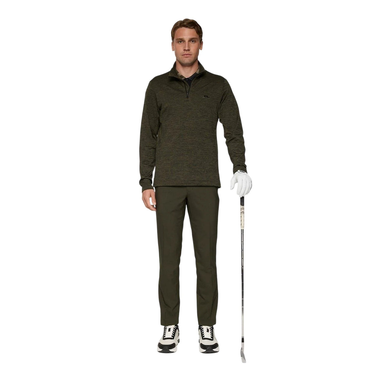 Black-Green - Pack Shot - J.Lindeberg Mens Destry Zip Neck Sweatshirt