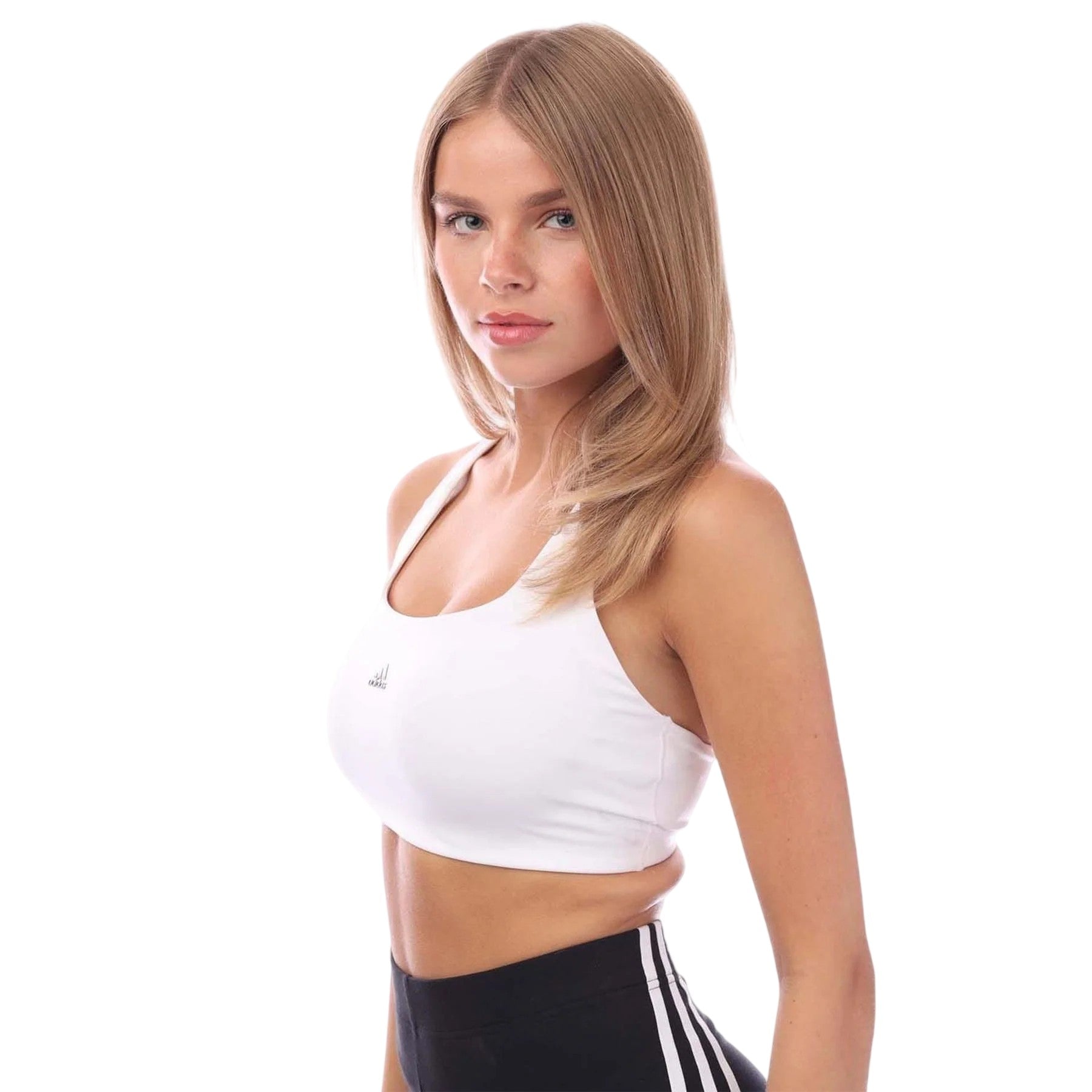 White - Side - Adidas Womens-Ladies Logo Sports Bra