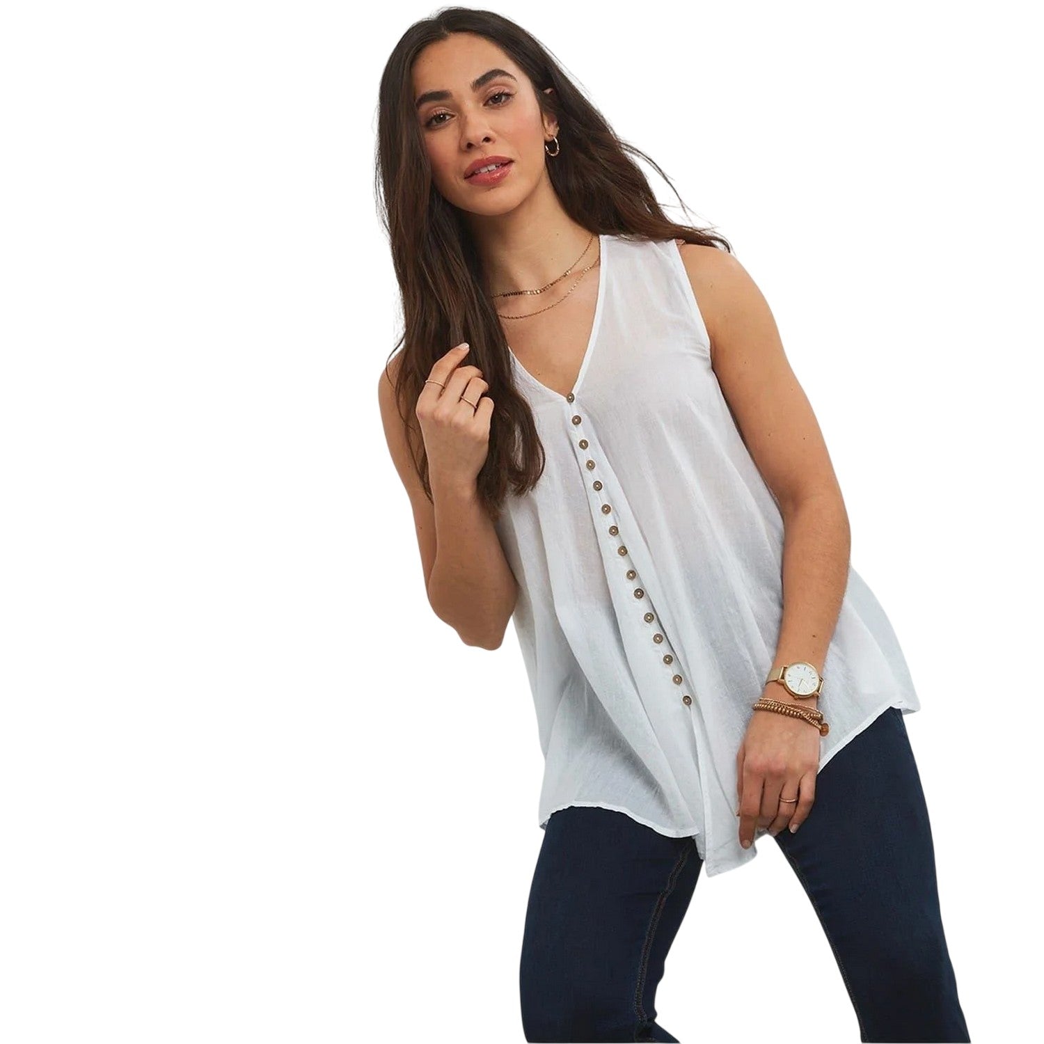 White - Lifestyle - Joe Browns Womens-Ladies V Neck Sleeveless Blouse