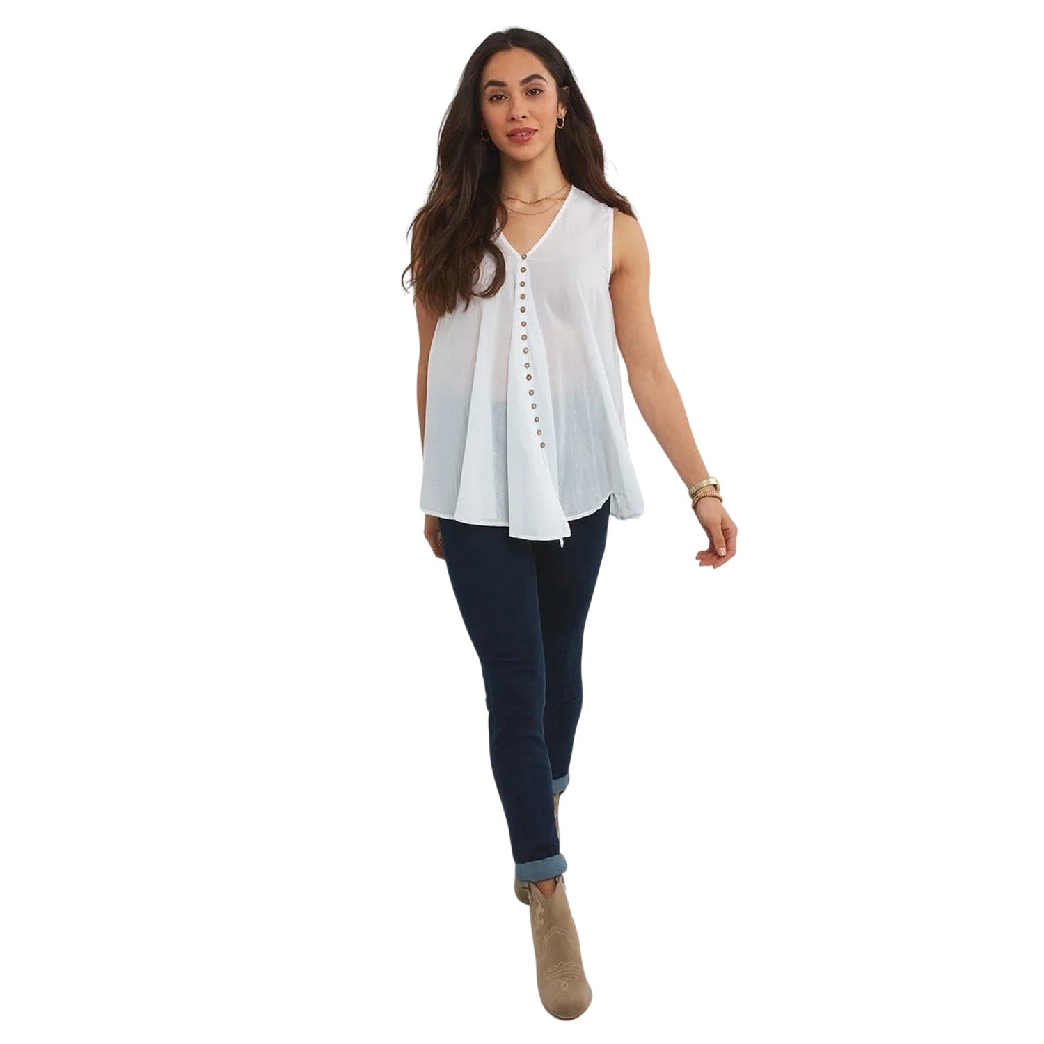 White - Pack Shot - Joe Browns Womens-Ladies V Neck Sleeveless Blouse