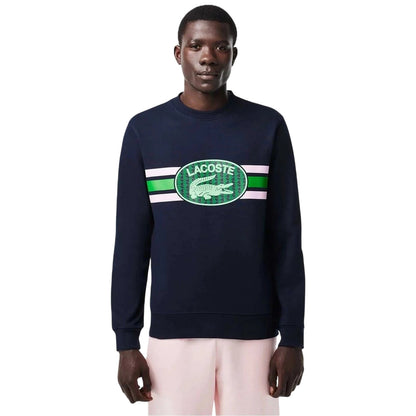Navy - Side - Lacoste Mens Crocodile Print Sweatshirt