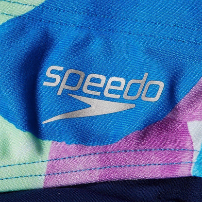 Blue-Pink - Side - Speedo Girls Abstract All-Over Print Swim Briefs