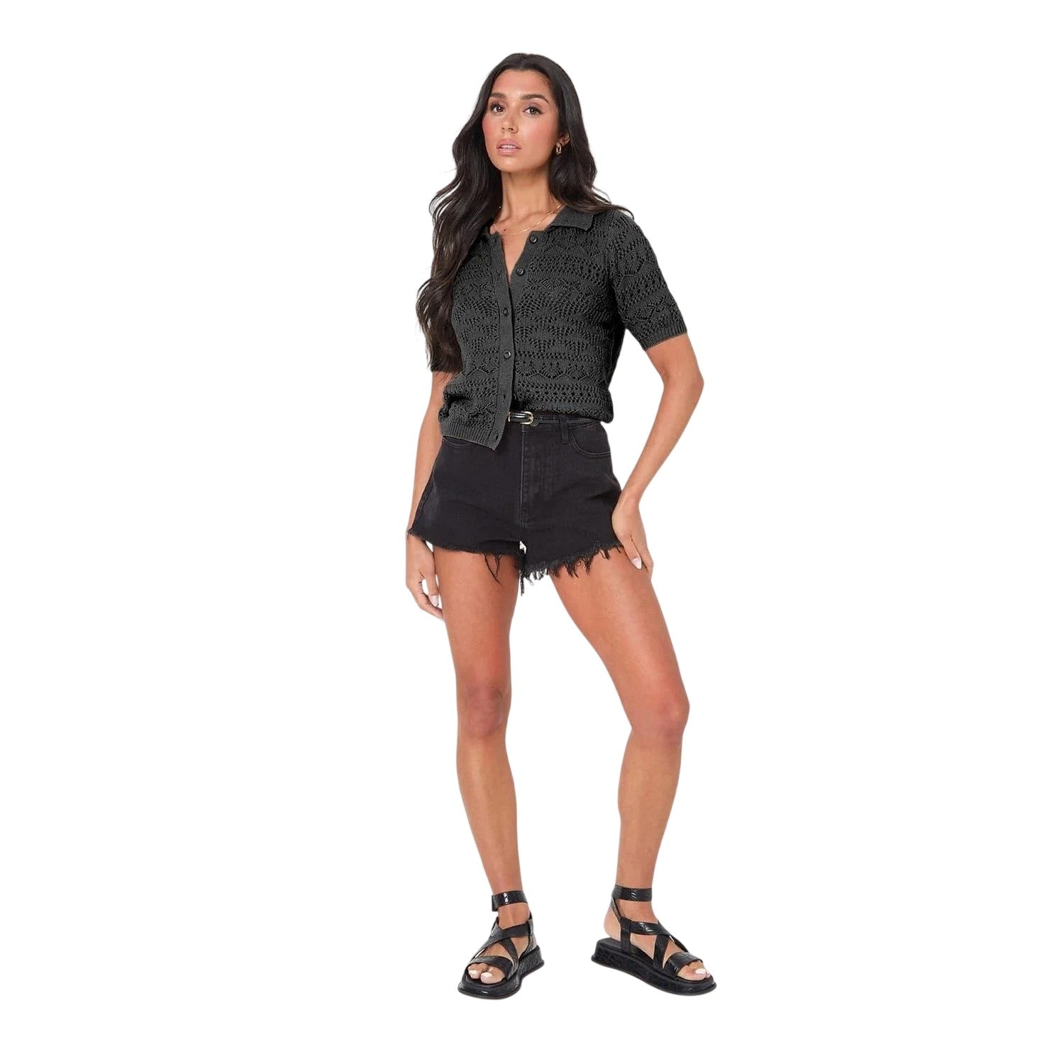 Black - Front - I Saw It First Womens-Ladies Crochet Top