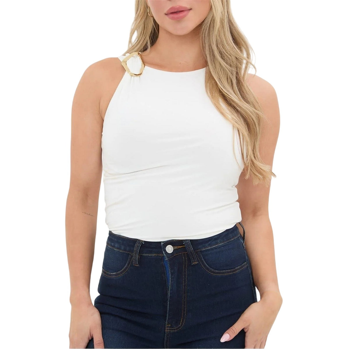 Cream - Front - I Saw It First Womens-Ladies Fitted Sleeveless Vest Top