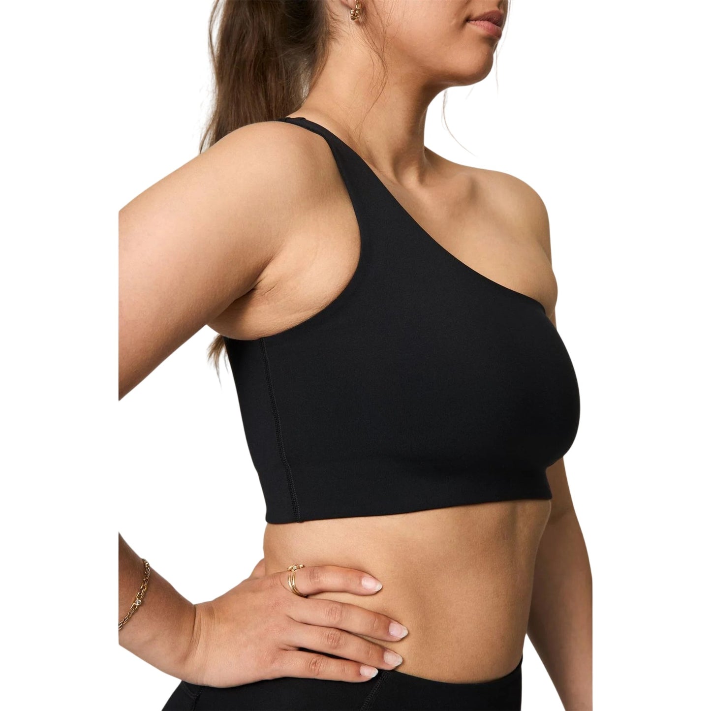Black - Side - Girlfriend Collective Womens-Ladies Asymmetric One Shoulder Sports Bra