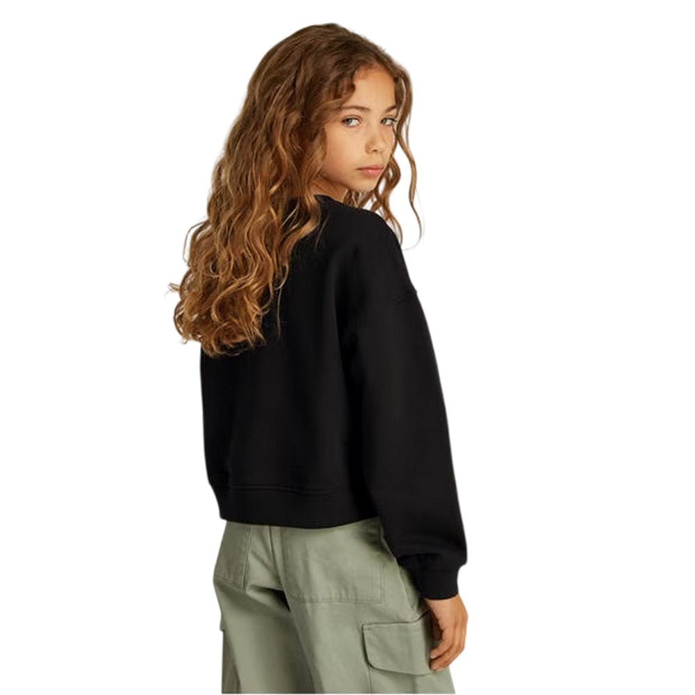 Black Blend - Back - Calvin Klein Childrens-Kids Glitter Logo Regular Crop Sweatshirt