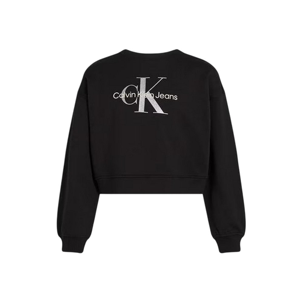 Black Blend - Front - Calvin Klein Childrens-Kids Glitter Logo Regular Crop Sweatshirt