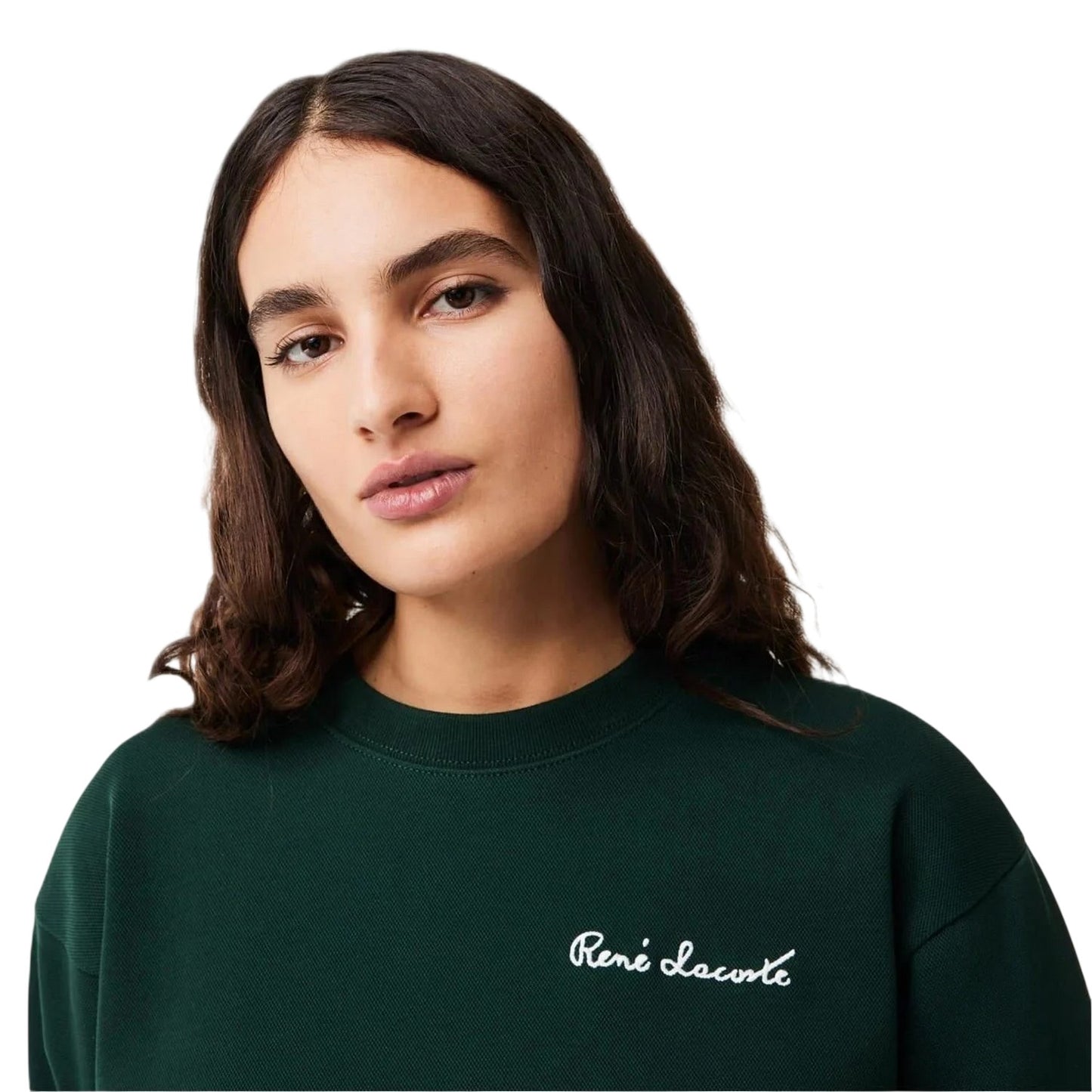 Green - Side - Lacoste Womens-Ladies Lettering Relaxed Fit Sweatshirt