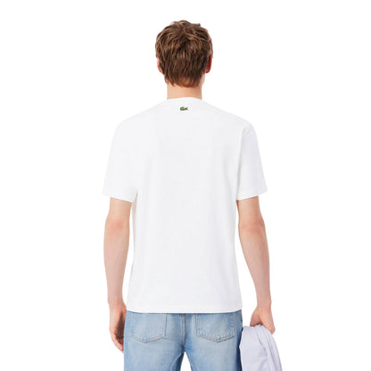 White - Back - Lacoste Mens Grid Crocodile Cotton T-Shirt