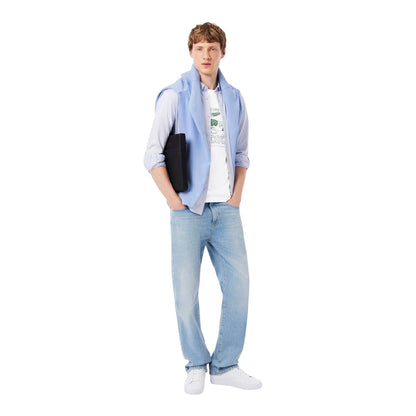White - Side - Lacoste Mens Grid Crocodile Cotton T-Shirt
