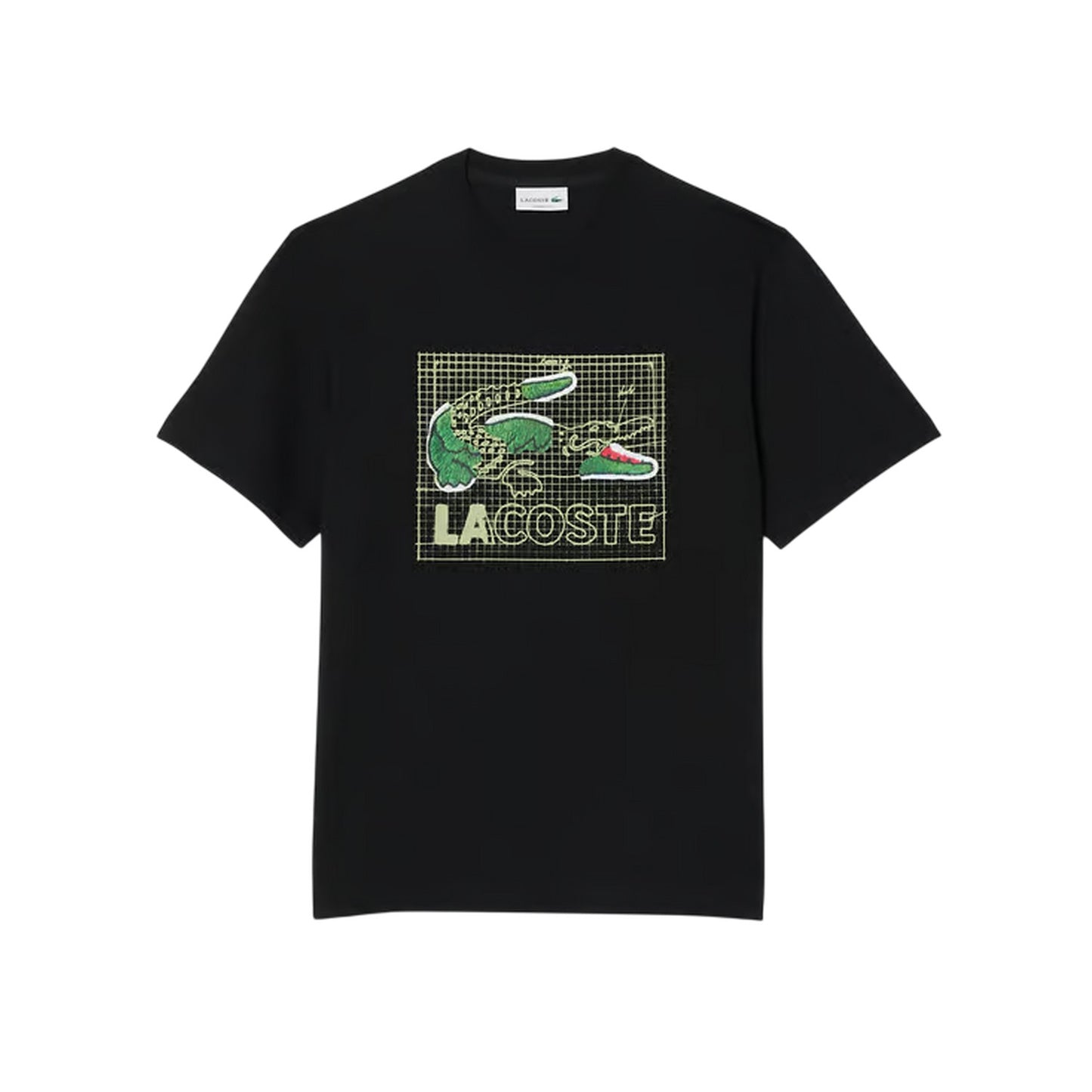 Black - Front - Lacoste Mens Grid Crocodile Cotton T-Shirt