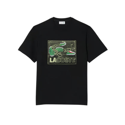 Black - Front - Lacoste Mens Grid Crocodile Cotton T-Shirt