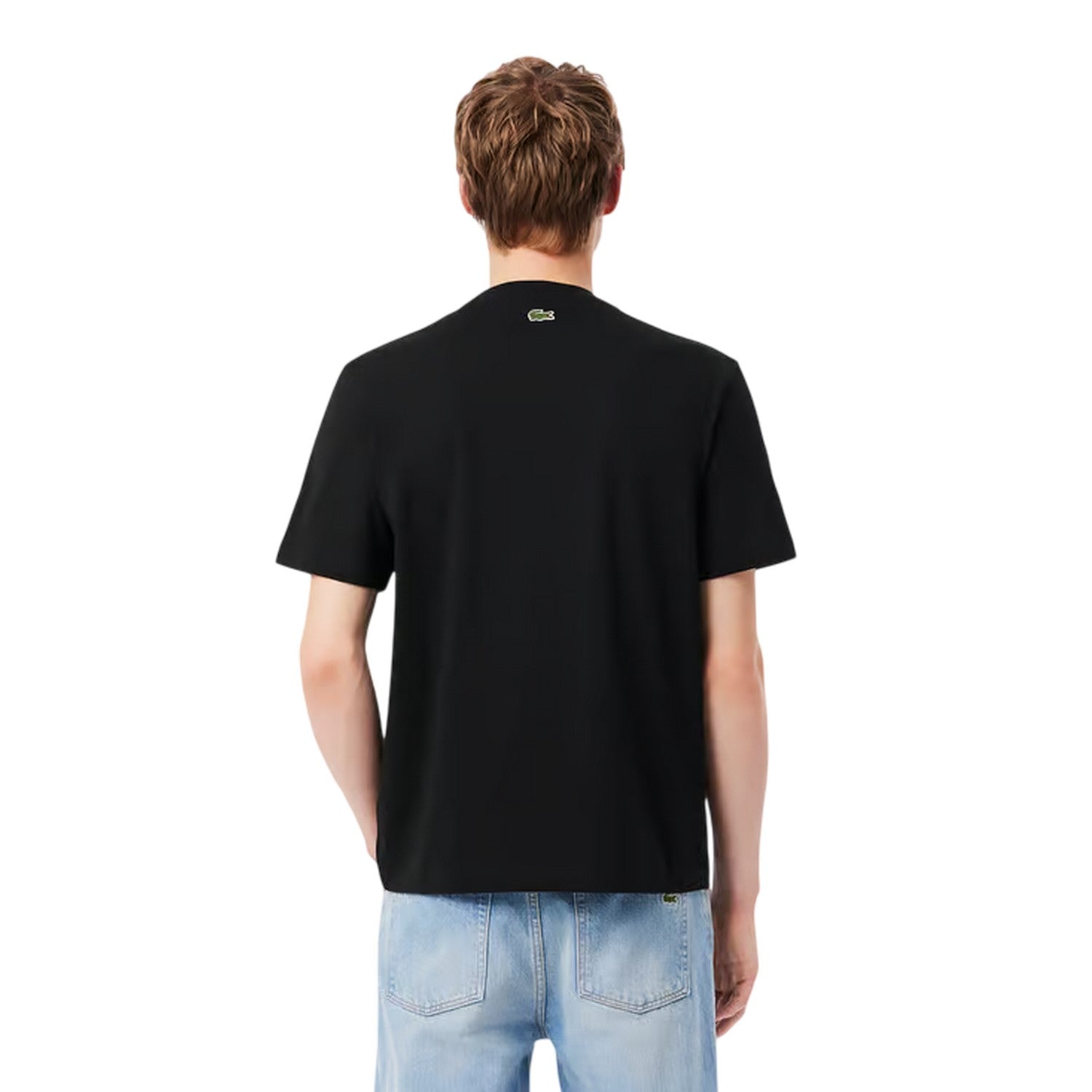 Black - Back - Lacoste Mens Grid Crocodile Cotton T-Shirt