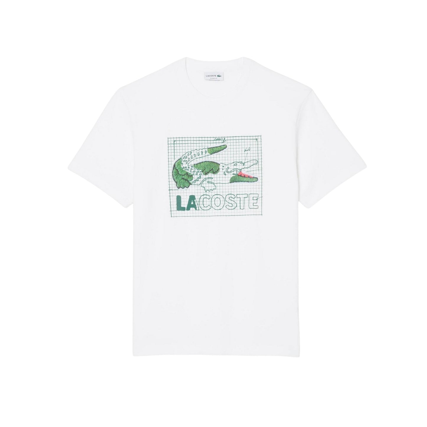 White - Front - Lacoste Mens Grid Crocodile Cotton T-Shirt