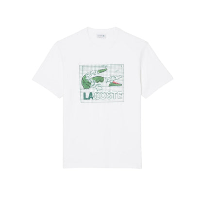 White - Front - Lacoste Mens Grid Crocodile Cotton T-Shirt