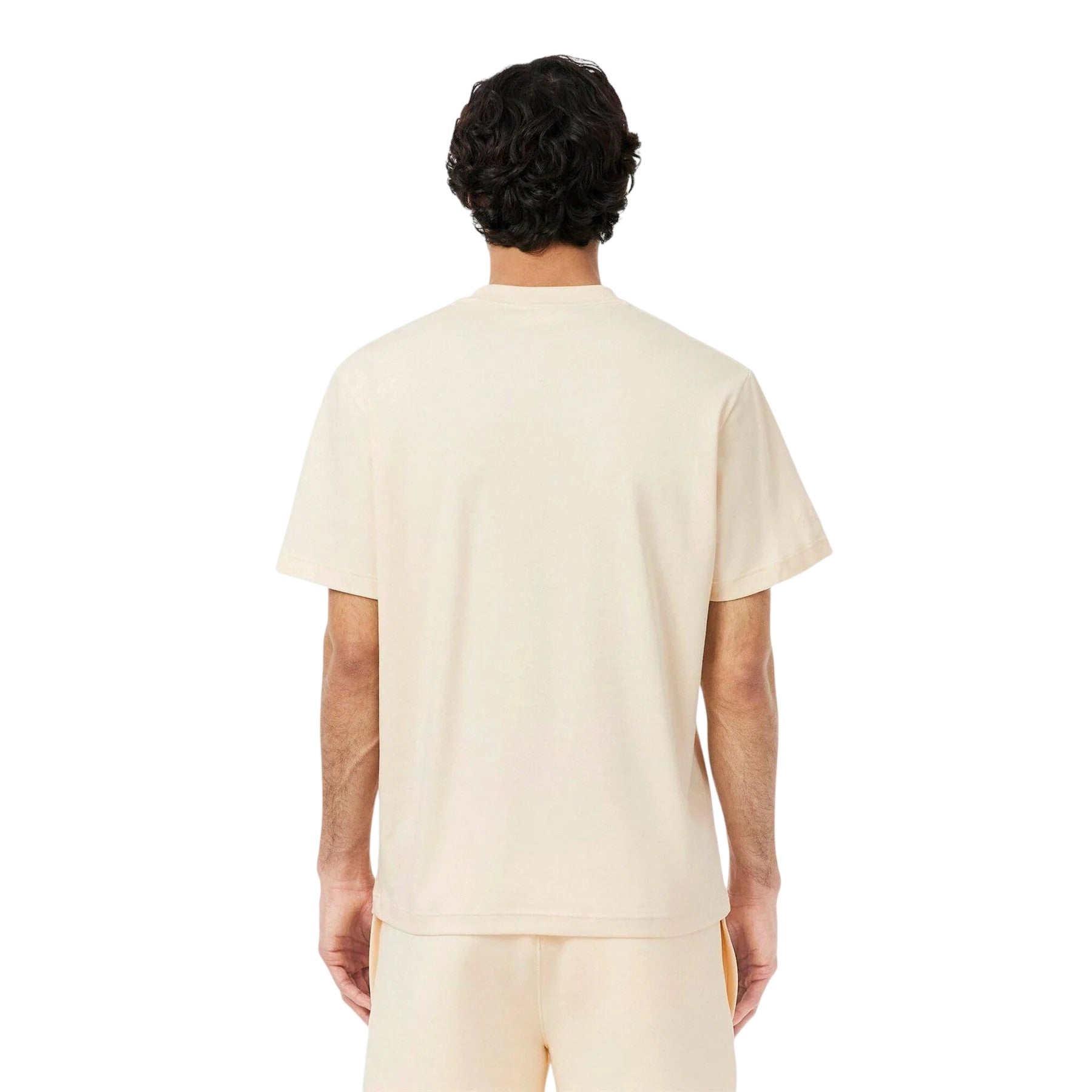 Cream - Back - Lacoste Mens Paris Logo Cotton T-Shirt