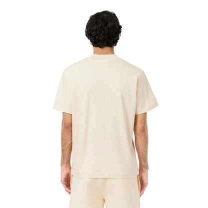 Cream - Back - Lacoste Mens Paris Logo Cotton T-Shirt