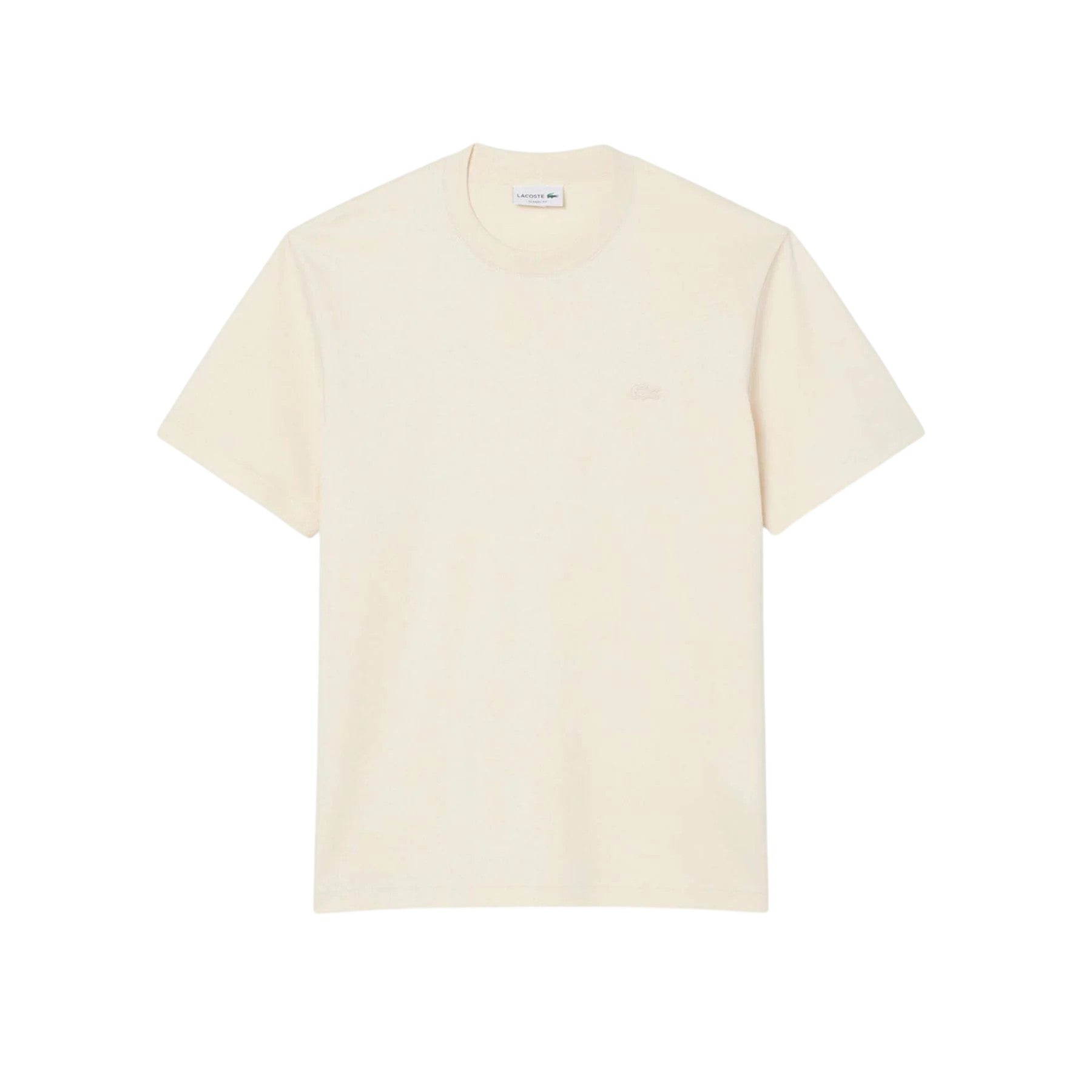 Cream - Front - Lacoste Mens Paris Logo Cotton T-Shirt